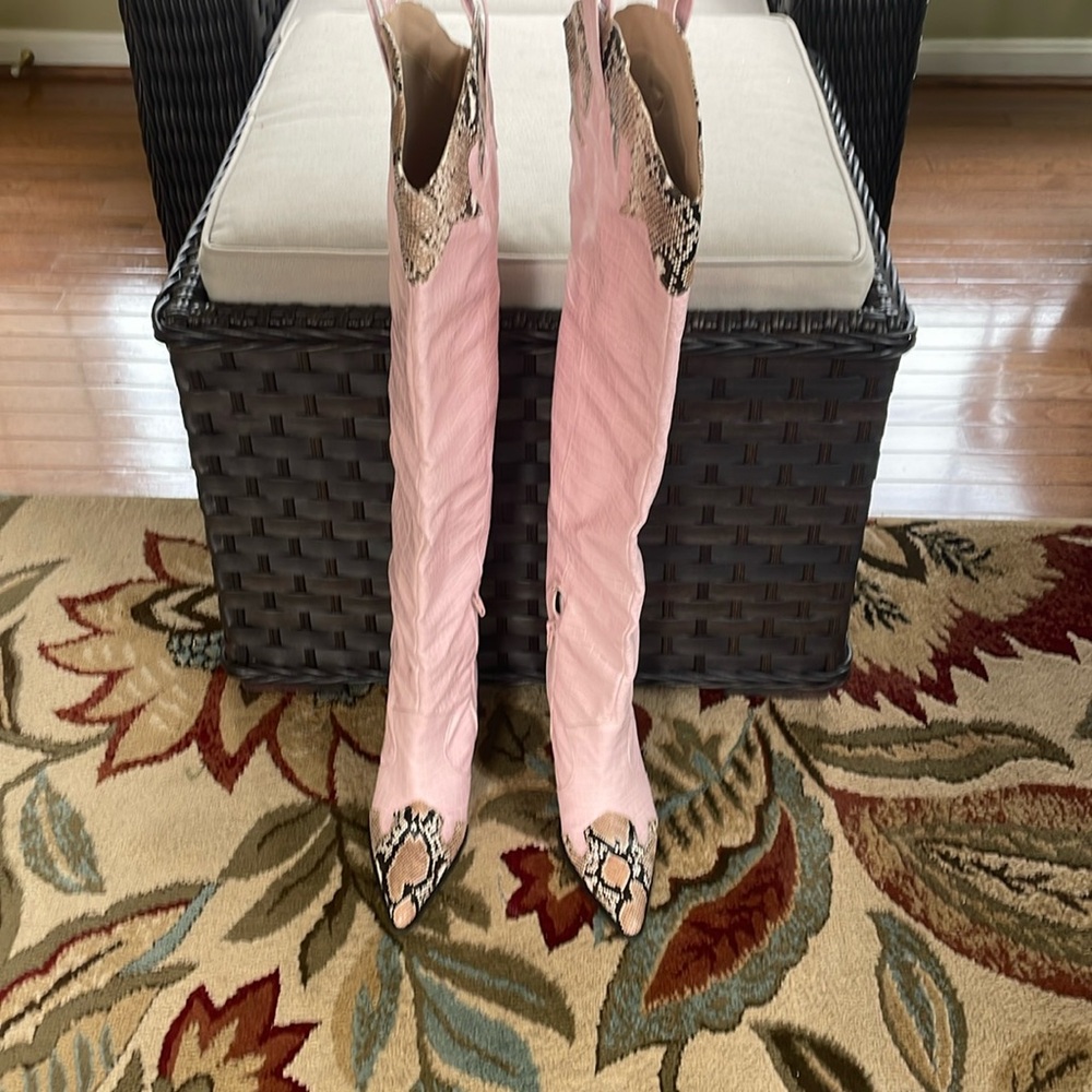 Brandy Pink Western Block Heeled Knee High Boots